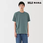 【MUJI 無印良品】男天竺圓領短袖T恤 S 煙燻藍橫紋