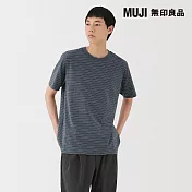 【MUJI 無印良品】男天竺圓領短袖T恤 S 煙燻藍紋樣