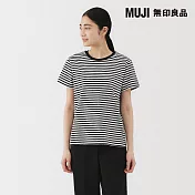 【MUJI 無印良品】女天竺圓領短袖T恤 S 黑橫紋