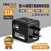 【TRISTAR】雙USB 3.1A萬國充電器轉換插頭 -  黑色