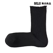 【MUJI 無印良品】女足口柔軟莫代爾混捲邊直角襪23-25cm 黑色