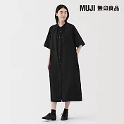【MUJI 無印良品】女柔滑萊賽爾混五分袖洋裝 M 黑紋樣