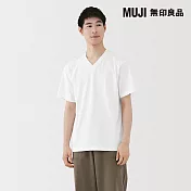 【MUJI 無印良品】男天竺V領短袖T恤 L 白色