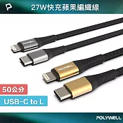 POLYWELL Type-C To Lightning 編織線 /0.5M 槍色