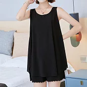 【AnZa】中大尺碼-冰絲居家服背心上衣短褲(2色)      L 黑色