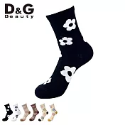 【D&G BEAUTY】花朵女襪(D596/D597/D598襪子/穿搭襪/中筒襪) 素色黑22-25CM