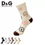 【D&G BEAUTY】花朵女襪(D596/D597/D598襪子/穿搭襪/中筒襪) 彩色咖啡22-25CM