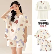 【AnZa】帶胸墊bra居家服上衣短褲套裝      FREE 杏色塗鴉