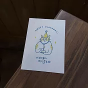 【小犬工作室】阿咪祝你生日快樂 明信片  藍x黃