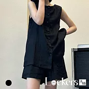【Lockers 木櫃】亞麻寬鬆無袖套裝 L114071803 F 黑色