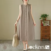 【Lockers 木櫃】純色無袖棉麻洋裝 L114071806 F 灰咖色