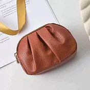 【素包包】零錢包 比手掌小雙拉鍊褶皺卡片鑰匙小物收納包(91035) _紅棕