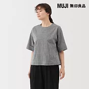 【MUJI 無印良品】女速乾平織布五分袖套衫 S 暗藍格紋