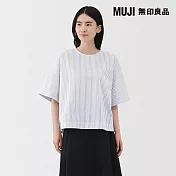 【MUJI 無印良品】女速乾平織布五分袖套衫 S 深藍直紋