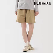 【MUJI 無印良品】女水洗平織布短褲 S 米色