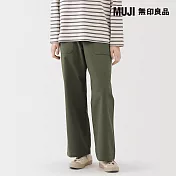 【MUJI 無印良品】女水洗人字紋工作直筒褲 L 卡其綠