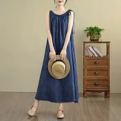 【MsMore】 棉麻休閒百搭款扎染天絲麻長背心洋裝# 125438 FREE 深藍