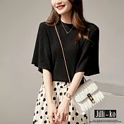 【Jilli~ko】荷葉袖拼接五分袖針織衫 J12262  FREE 黑色
