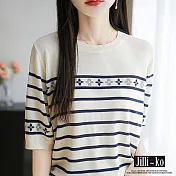【Jilli~ko】天絲針織寬鬆顯瘦條紋T恤 J12263  FREE 白色