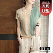 【Jilli~ko】設計感薄拼色休閒針織衫 J12271  FREE 綠色
