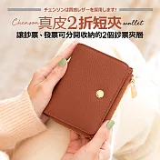 CHENSON真皮 7卡2鈔短夾 附大開口獨立零錢袋 (W24345-O) 橘
