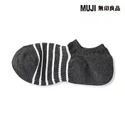 【MUJI 無印良品】男淺口直角襪25-27cm 墨灰橫紋