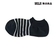 【MUJI 無印良品】男淺口直角襪25-27cm 深藍橫紋