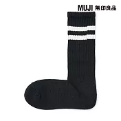 【MUJI 無印良品】女足口柔軟垂墜皺褶感螺紋直角襪23-25cm 黑橫紋