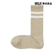 【MUJI 無印良品】女足口柔軟垂墜皺褶感螺紋直角襪23-25cm 米黃橫紋