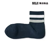 【MUJI 無印良品】男圈絨直角短襪25-27cm 深藍橫紋