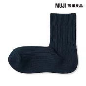 【MUJI 無印良品】男螺紋厚織直角短襪25-27cm 深藍