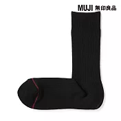 【MUJI 無印良品】男棉保暖螺紋直角襪25-27cm 黑色