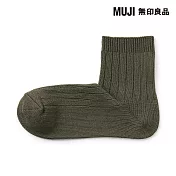 【MUJI 無印良品】女足口柔軟寬螺紋直角短襪23-25cm 橄欖綠