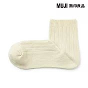 【MUJI 無印良品】女足口柔軟寬螺紋直角短襪23-25cm 象牙白