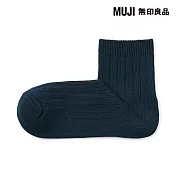 【MUJI 無印良品】女足口柔軟寬螺紋直角短襪23-25cm 深藍
