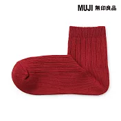 【MUJI 無印良品】女足口柔軟寬螺紋直角短襪23-25cm 紅色
