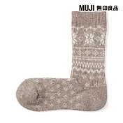 【MUJI 無印良品】女足口柔軟羊毛混雪花紋直角襪23-25cm 摩卡棕紋樣