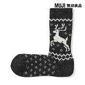【MUJI 無印良品】女足口柔軟羊毛混鹿紋直角襪23-25cm 墨灰
