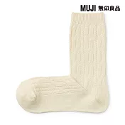 【MUJI 無印良品】女足口柔軟麻花織紋直角襪23-25cm 象牙白