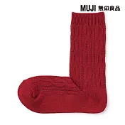 【MUJI 無印良品】女足口柔軟麻花織紋直角襪23-25cm 紅色