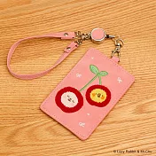 懶散兔與啾先生-皮革Q毛票卡夾 櫻桃