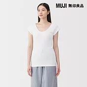 【MUJI 無印良品】女針織法式袖T恤 L 白色