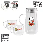 康寧PYREX SNOOPY史努比Watermelon曲線耐熱玻璃1壺2杯組