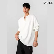 【AMIEE】韓系肌理感半拉鍊休閒上衣(男裝/KDTY-1402) M 白色