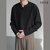 【AMIEE】潮流設計感V領T恤上衣(男裝/KDTY-7065) M 黑色