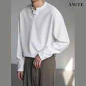 【AMIEE】潮流設計感V領T恤上衣(男裝/KDTY-7065) M 白色