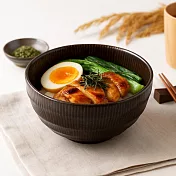 【日本Minoru】Kanna朧紋 陶瓷餐碗580ml ‧ 焦茶