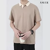 【AMIEE】港風復古短袖polo衫上衣(男裝/KDTY-A09) M 卡其色