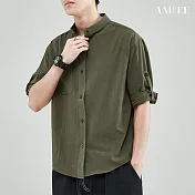 【AMIEE】雅痞潮流休閒短袖襯衫上衣(男裝/KDTY-K42) XL 軍綠色