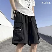 【AMIEE】美式寬鬆百搭直筒短褲(男裝/KDPY-K502) M 黑色